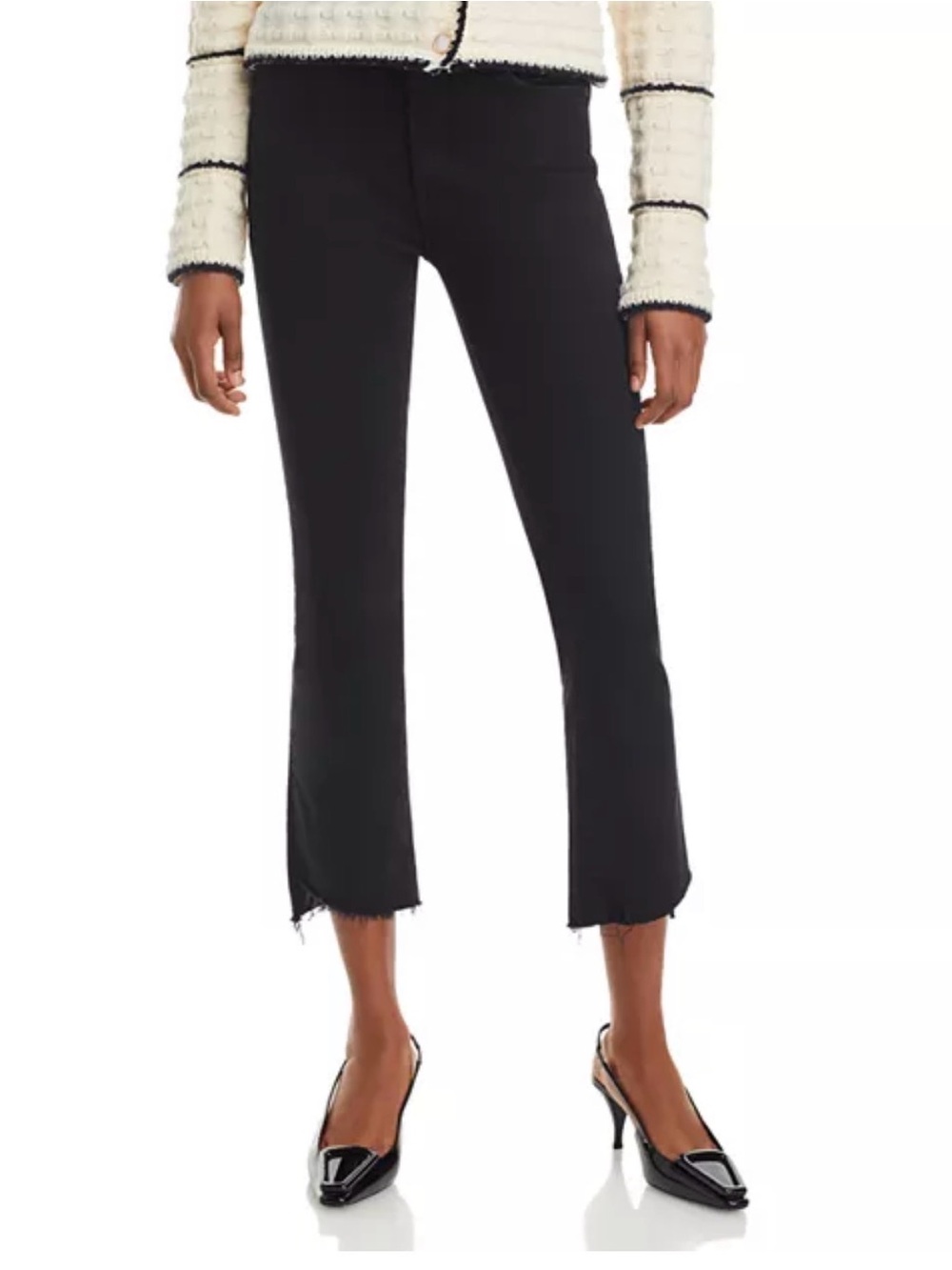Mother The Insider High Rise Crop Step Fray Bootcut Jeans in Not Guilty/Black 30